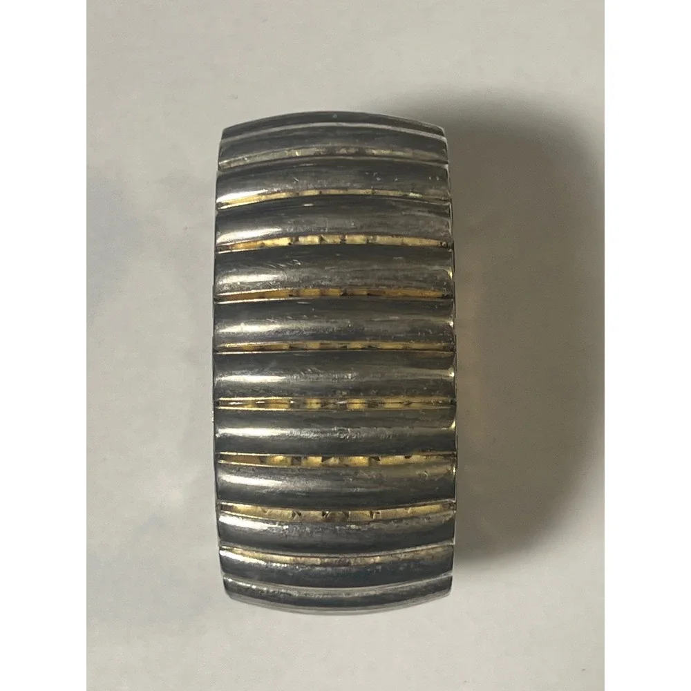 Pierre Bideaux Quartz Watch Silver Tone‎ Ribbed Expansion Band Distressed Cuff